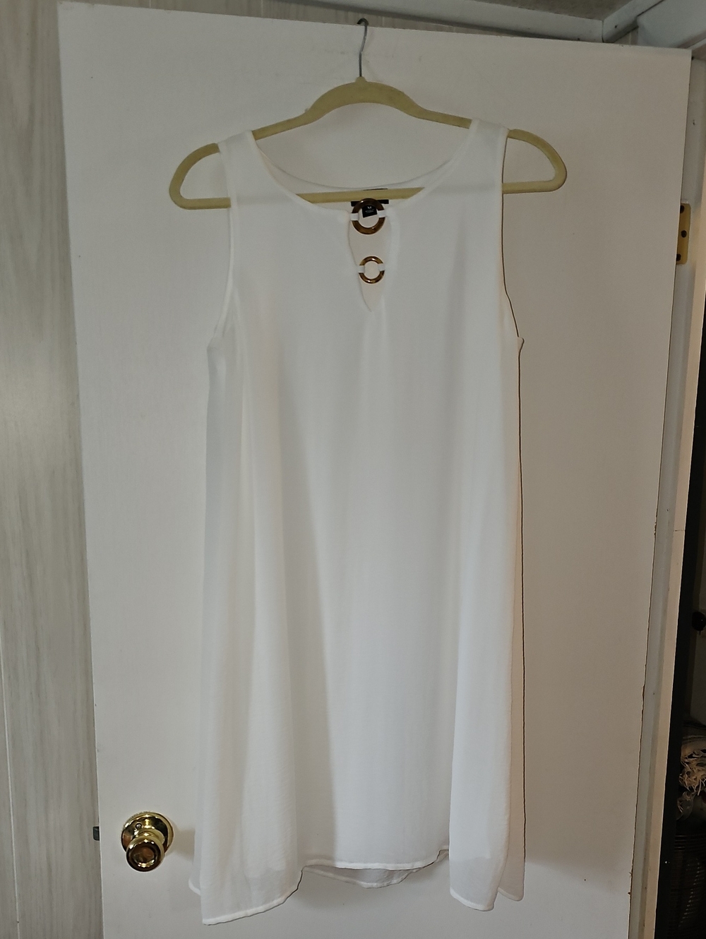 Tacera White Sleeveless Midi Dress with Gold Ring Detail